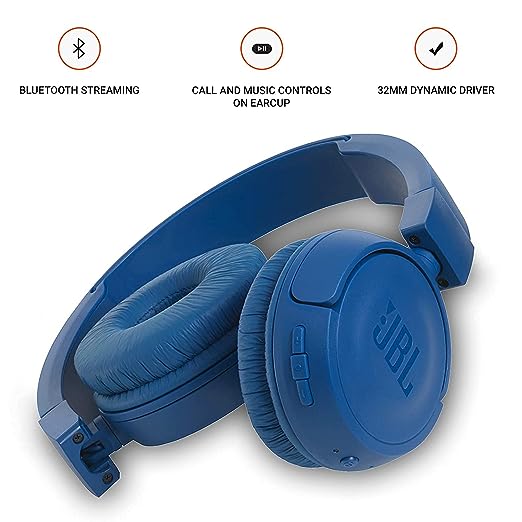 JBL T460BT by Harman, Wireless On Ear Headphones with Mic, Pure Bass, Portable, Lightweight & Flat Foldable, Voice Assistant Support for Mobiles (Blue) JBL T460BT by Harman, Wireless On Ear Headphones with Mic, Pure Bass, Portable, Lightweight & Flat Foldable, Voice Assistant Support for Mobiles (Blue)